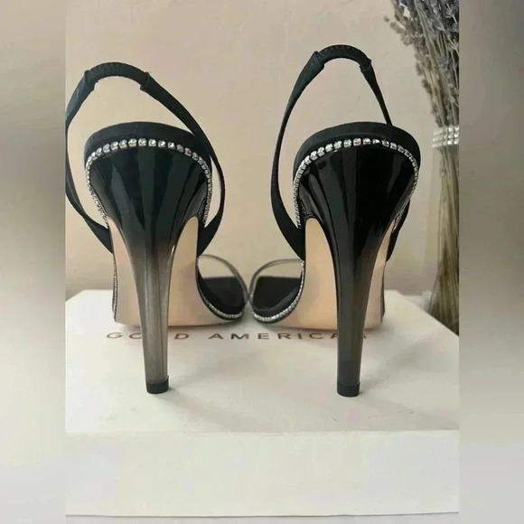 GOOD AMERICAN CRYSTAL CRUSH LUCITE SANDAL STILETTO HEELS SIZE 10 - Picture 7 of 9